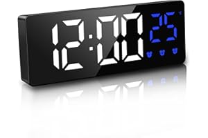 JQGO Sveglia Digitale da Comodino, Sveglia con Temperatura e LED Grande Schermo, Orologio con 3 Allarme, Snooze/Luminosità Regolabile/Controllo Vocale, USB e Alimentato a Batteria,Nero