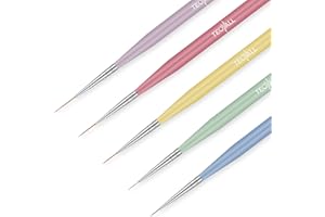 TEOYALL 5 PCS Nail Art Liner Brushes, Sizes 5/7/9/11/20mm Nail Gel Painting Design Tools Nail Fine Drawing Pens for Long Striping, Detail Pattern…