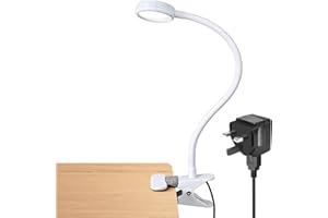 LEPOWER Clip on Light/Reading Light/Book Light Color Changeable/Night Light Clip on for Desk, Bed Headboard and Computers, Include UK 3-pin Plug Adapter (White)