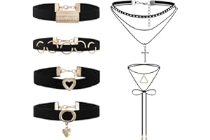 JewelryWe Jewellery Women's Choker Necklace, Black Gothic Rope Gold Tube Velvet Lace Choker Tattoo Punk Gothic Length Adjustable Bow Knot Collar