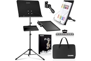 CAHAYA Atril Musica Extensible con Bolsa de Transporte Soporte para Partituras Plegable con Altura y Pestañas de Sujeción Ajustables Incluye Coleccionista de Musica