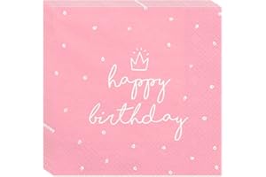 ‎LIBETUI 20 Servietten Happy Birthday Geburtstag Mädchen Frauen Party Servietten Geburtstag Papierservietten Pink