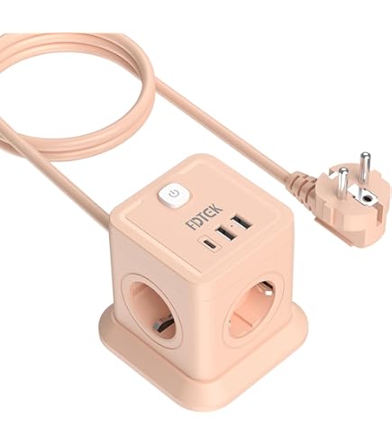 LENCENT 7 in 1 Kubus Stekkerdoos, Multiple Stopcontact 4000 W, Meervoudige Stekker met Schakelaar, 3 AC-Stopcontacten, 2 USB-A en 2 Type-C, Socket Uitbreiding voor Kantoor, Keuken en Slaapkamer,Blauw
