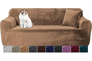Yeahmart Thick Sofa Covers 1/2/3/4 Seater Pure Color Sofa Protector Velvet Easy Fit Elastic Fabric Stretch Couch Slipcover (Khaki, 2 Seater 145-185cm)