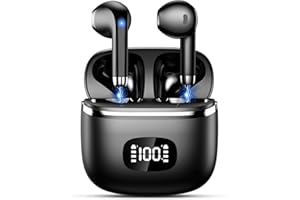 POMUIC Cuffie Bluetooth, Auricolari Bluetooth 5.3 Stereo HiFi Immersivo con 4 HD Mic, Cuffie Wireless Cancellazione Rumore 40 Ore di Riproduzione, Display LED, Cuffie Senza Fili IPX7 Impermeabili, Nero