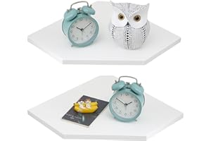 ‎GIEANOO Gieanoo Eckregal Hängend Weiß, 2er-Set Eiche Massivholz Eckregal Wandregal Holz Vintage Landhausstil Regal für Schlafzimmer Wohnzimmer Diamantform mit Drahtloch