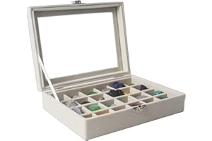 Dmnnlp Rock Vitrine, 24 Fächer Samt Rock Sammelbox, mineralien steine, Rock Display Case für Kleine Sammlerstücke, Fossil Kristalle, Edelsteine, Steine (Beige)