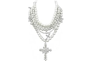 Goiern Layered zestaw łańcuszków z pereł, duży łańcuszek z krzyżykiem, biżuteria w stylu gotyckim, punk, kreatywna biżuteria dla kobiet i dziewcząt,