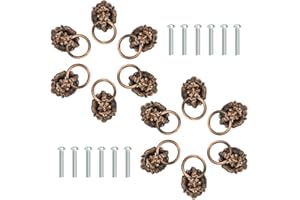 OLRWSLG 12 Stück Löwenkopf Möbelknöpfe Vintage Löwe Schrankgriff Möbelgriff Antik Rote Bronze Löwenkopf Möbelgriff mit 12 Schrauben(4.6 * 6.7cm)