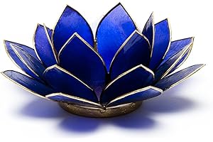 Find Something Different Indigo Chakra 6 Concha de capiz Loto portavelas para Velas de té Soporte, bambú, Multicolor