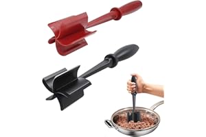 QUFZDOPV Heat Resistant Meat Chopper and Potato Masher - Versatile Nylon Non-Stick Smasher, Ground Beef Utensil, Cookware Kitchen Aid (Black & Red)