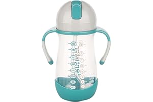 Dentistar Taza infantil hermética con pajita móvil, 260 ml – Biberón antigoteo para niños a partir de 6 meses – Vaso con asas antideslizantes y con cepillo de limpieza – Sin BPA