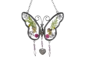 LIFELUM KAKA Store Grandma Butterfly Suncatcher Wind Chimes with Pressed Flower Wings Grandma Mother Day's Butterfly Home Garden Decoration Decor