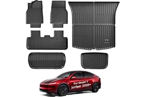 Oasisgalore Compatible with New Tesla Model Y Juniper Accessories 2025 2026 5-Seat All Weather Non-Slip Floor Liners and Cargo Trunk Mats Accessories, Set of 6 Mats (ONLY for Tesla Model Y Juniper)
