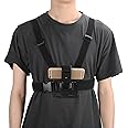 Lairun Adjustable Chest Mount Harness for Sport Camera Mobile Phone, Stable Harness Strap Holder Mount for Outdoor Sports, J Shaped Base Cell Phone Clip Holder Installation Fixation Bracket