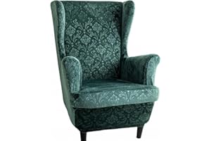 Domidekor Ohrensessel Überzug – Sesselschoner Grün – Sesselbezug Stretch - Strandmon Sessel Bezug – Sesselhusse Elastisch Velour Schmutzabweisend - Oeko-Tex 100