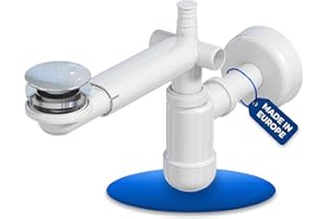 LAXARA Sifone telescopico per lavabo – 1 1/4" lavabo in plastica bianca – sifone lavandino – Regolabile in orizzontale e verticale | (Con scarico pop up)