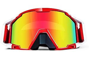 4-FQ Motorradbrille, Motocross Brille, Hochwertige Off Road Racing Crossbrille, Anti Fog UV Schutzbrille Sportbrille Retro Radbrille für ATV Dirt Bike（Roter Rahmen + farbige Gläser）
