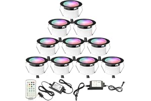 INDARUN RGBW WiFi Led Decking Lights Waterproof IP67 Ø45MM 12V - Bluetooth Led Plinth Lights for Terrace/Patio/Path/Wall/Garden/Decoration, 10 Packs