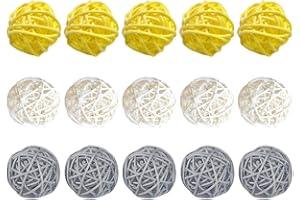 PRETYZOOM 15pcs Weave Rattan Ball Creative DIY Crafts Decorative Ball Layout Supplies Simple Vine Ball for Party Wedding Decor (Yellow + White + Grey) for Hawaiian Party Supplies