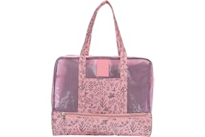 LONTG Sac de Natation avec Compartiments Secs et Humides Séparé Sac à Main de Voyage Plage en Oxford Étanche Pochette de Rangement en Maille Sacoche de Sport Piscine Gymnase Trousse de Toilette Maquillage