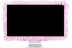 Kingshion Computer-Monitorabdeckung, niedlich, 81,3 - 96,5 cm, mit niedlicher elastischer Stifttasche, Schleife, TV-LCD-Bildschirm, Dekoration, Staubschutz, Spitzenstoff, Rosa