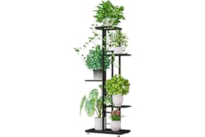 QUMENEY Support de rangement en métal à 5 étages pour pots de fleurs, pour l'intérieur et l'extérieur, balcon, jardin,gris foncé