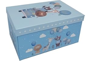 OFFER SHOP Scatola dei ricordi con coperchio, ideale per compleanni, Natale, battesimi e baby shower, 34 x 23 x 14 cm, colore: blu