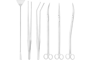 KEESIN Edelstahl Aquarium Aquascaping Set,6-in-1 Aquascaping Set Edelstahl Aquarium Werkzeug extra lang, gerade Pinzette und Gebogene Pinzette, gerade Schere für Starter Kit(Silber)