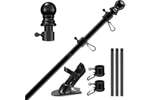 HORSE SECRET Kit de Asta de Aluminio Negro 150 cm con Soporte de Acero Inoxidable, Barra de Bandera de Montaje en Pared Exterior con Anillos Giratorios