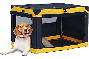 A 4 Pet Hundebox faltbar mittlere Hunde Auto Transportbox Hund Soft tragebar Hundebox für zuhause, leicht zu verstauen mit montiertem Aluminium Rahmen, einstellbare Kompatibilität (M, Gelb)