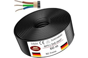 MAS PREMIUM Cable de alimentación subterráneo, cable de alimentación de 5 a 70 m, NYY-J 3 x 6 mm², anillo de cable eléctrico para instalación al aire libre, tierra (60 m)