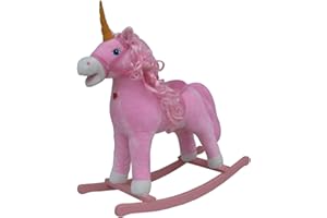 The Rocking Horse Co. - Pink Rocking Unicorn - Plush Finish - Complete with Sounds - On solid wood rockers
