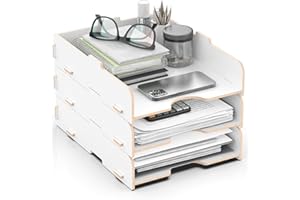 HORRAu Schreibtisch Ablagefächer Stapelbar, Briefablage Holz für Ablage Schreibtisch/Dokumentenablage/Papierablage Aktenablage A4, weiß