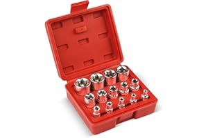 MERITAIPOLW Set di 14 bussole E-TORX, set di bussole torx esterne premium, set di bussole a stella professionale, con custodia per il trasporto inclusa, set di chiavi a bussola torx esterne, E4 - E24
