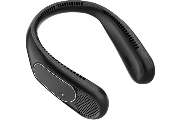 Dnenellr Ventilateur de Cou 6000mAh, Ventilateur Cou Sans Pales Portable, 4 Vitesses, Rechargeable USB, Longue Autonomie, pour Voyage, Bureau et Extérieur