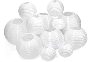 DAZONE Lanterne Papier 12pcs Abat-jour Blanc Sans LED- Lampion Boule Chinoise pour Decoration de Mariage, Anniversaire, Fête, Maison, Noël (Taille mixte)