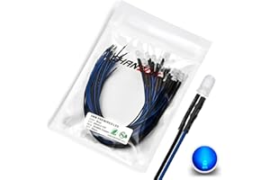 [Cavo UL] Chanzon 20 pezzi Pre Cablati 5mm LED blu luci a diodi (lente smerigliata diffusa DC 12V) con resistenza da 560 ohm 1/4W e indicatore del cavo 24AWG Diodi a emissione luminosa Illuminazione