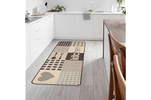 Knutzen Wohnen Küchenläufer 60x180 cm Kitchen Braun - Küchenteppich - rutschfest und waschbar - Fußwärmende Designmatte - Sisaloptik - Stilvoller Läufer für Küche, Flur und Wohnraum