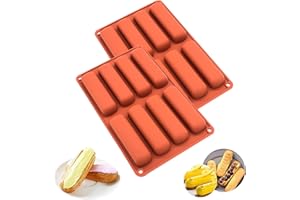 MARUKO 2 Pièces Moule Silicone Patisserie, Moule Financier, Moule a Eclair, Moule Mini Buche 8 Silicone Mold Cavity Moule Barre de Céréales Moule Gateau Silicone Longues Bandes Mold