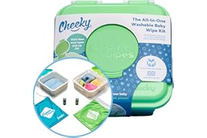 Cheeky Wipes Reusable Baby Wipe Kit - 25 Washable Rainbow Cotton Terry Wipes, 15x15cm with Soaking Box, Mucky Soaking Box & Fresh and Mucky Essential Oil for Soaking (10ml)