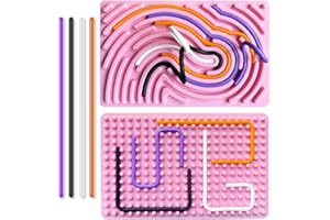 Albiuev Sensory Activity Board for Children, Silicone Fidget Toys for Calming, Stress, Anxiety, ADHD & Autism, Fine Motor Skill Board includes Portable Travel Bag & 20 Strings (Pink)