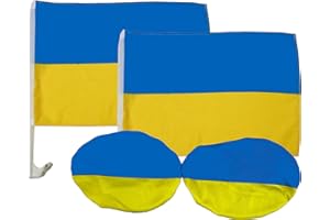 ROSEANNE Ukraine Car Decoration Fan Set, 4 Pieces, 2 x Car Flag, 2 x Mirror Flags Ukrajina Flag EM