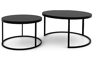 ‎GREKPOL GREKPOL Couchtisch 2er Set - Runde Couchtische 48x70 + 42x50 cm - Rund Couchtisch Schwarz Matt - Coffee Table - Kafeetisch