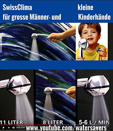 Duschkopf AquaClic Black Power WOW! Mehr Power, auch bei schwachem Wasserdruck! Handbrause ideal für Durchlauferhitzer oder Altbauten, verkalkungsfrei, direkt vom Schweizer Hersteller (ohne Softspray, ohne Zusatzregler) - 5