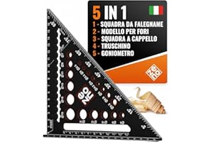 ZENO Squadra da Falegname 180 mm - Squadra Combinata - Utensile da Falegname Tutto-in-uno: Goniometro, Riga, Truschino, Dima di Foratura