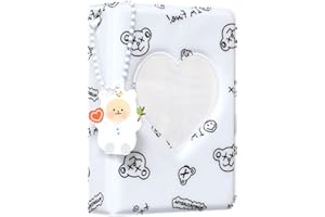 BABYFOND Mini album photo Kpop de 7,6 cm, classeur de cartes photo Kpop, porte-cartes creux en forme de cœur, album Kpop 40 pochettes avec joli pendentif pour collection de photos (blanc)