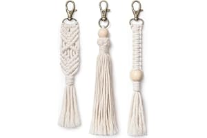 Ocobudbxw 3 Pack Porte-clés Gland pour Femmes Boho Porte-clés Porte-clés macramé Sac Charme Voiture Suspendus Bijoux Cadeau