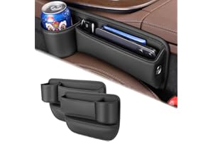 SUHNGE Autositz Gap Aufbewahrungsbox mit Getränkehalter für Skoda Octavia Superb Scala Octavia, 2 Stück PU-Leder Autositz Seitentaschen Organizer, Vordersitzkonsole Lückenfüller mit Kabelloch
