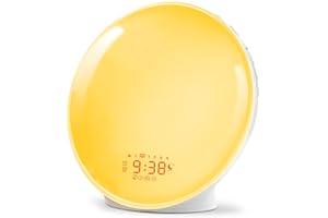 ENUOSUMA Wake Up Light Sunrise Alarm Clock, Bedroom Sunlight Clock for Kids, Teens, Heavy Sleepers with Sunrise Simulation, Dual Alarms, FM Radio, Snooze, Sleep Aid, 7 Natural Sounds, Ideal for Gift
